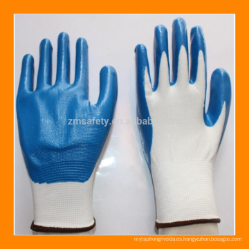 Guantes de trabajo de nylon recubiertos de nitrilo azul sin costuras calibre 13